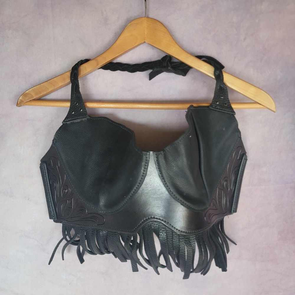 Harley-Davidson Harness Bra Womens One Size Black Leather Fringe Halter